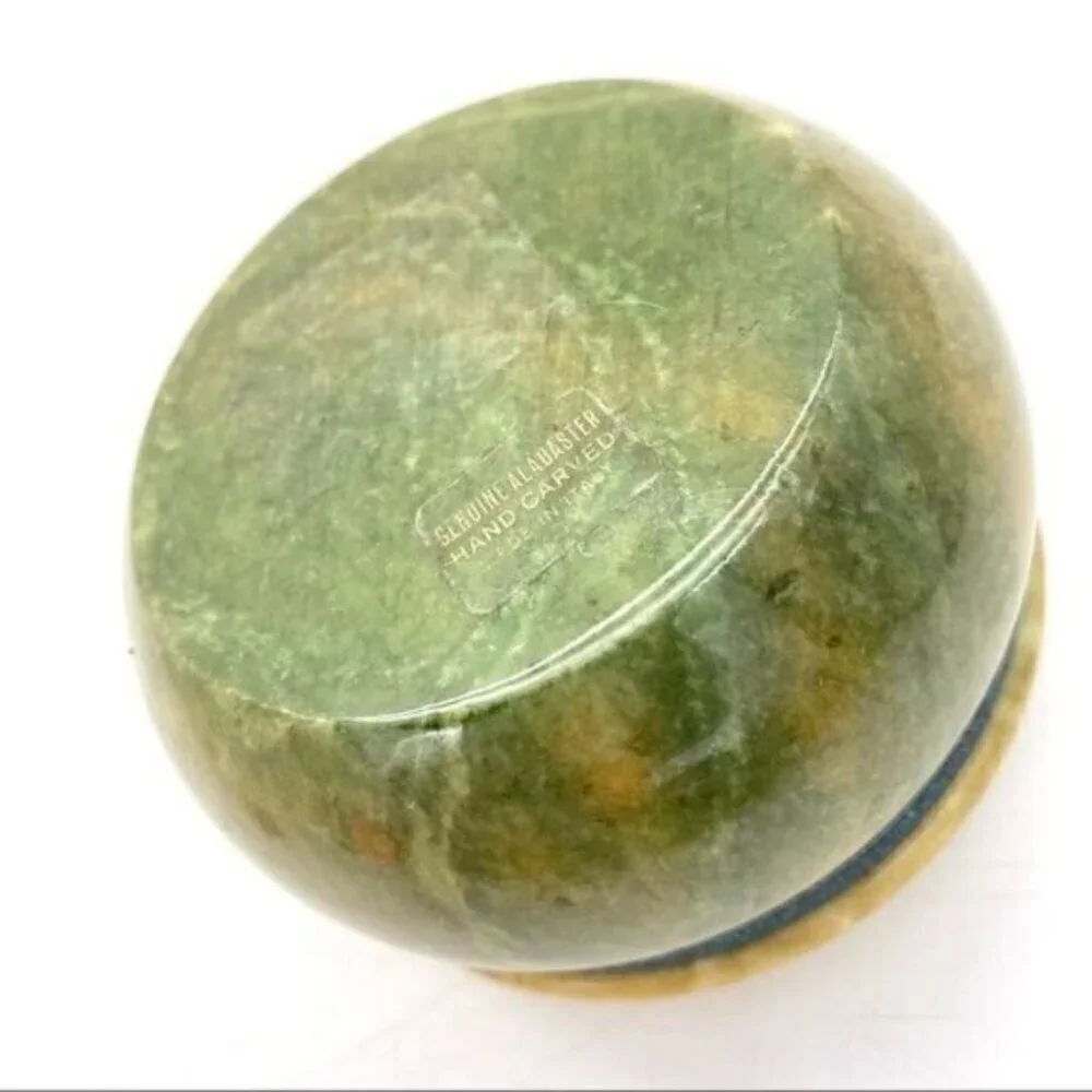 Vintage Italian Genuine Hand Carved Round Alabaster Trinket Box